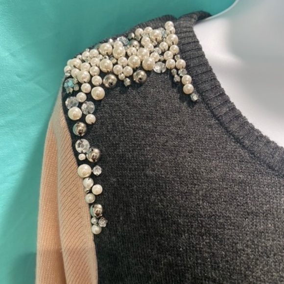 Grey and Pink Sweater Dress with Pearls and Rhinestone Accents - Picture 11 of 16